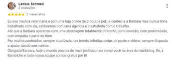 Depoimento de cliente sobre a consultoria de marketing digital da Bárbara Fowler